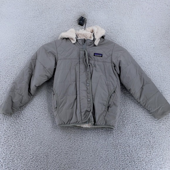 Patagonia‎ Reversible Jacket Girls Small Dream Song Hoody Sherpa Coat Gray Pink